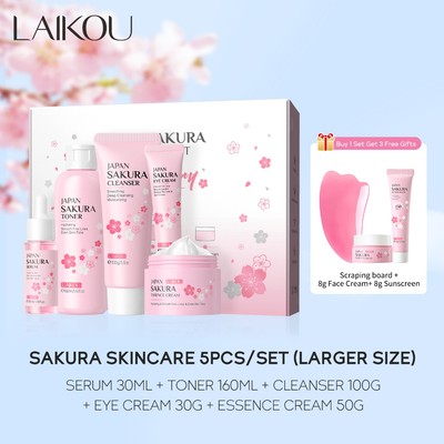 Laikou Sakura Bộ Chăm Sóc Da Radiance Boost Serum Trẻ Hóa Kem Phai Màu Blemishes Toner 5 Bộ Chăm Sóc Da