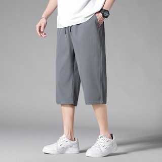 Mùa hè nhanh khô quần short nam rời thẳng màu trơn đơn giản đi biển quần thường ngày quần lớn băng lụa crop quần