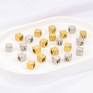 18K Vàng PVD Thép Không Gỉ Kỹ Thuật Số Vuông Qua Lỗ Hạt Phụ Kiện DIY Trang Sức Đính Hạt Vòng Cổ Vòng Tay Corroded Rời Hạt