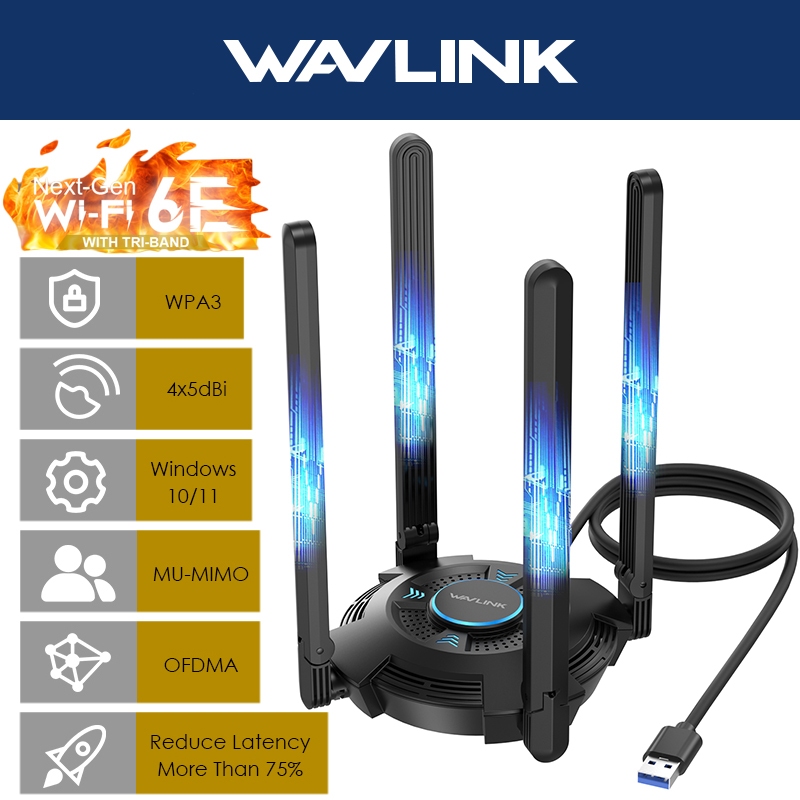 Wavlink AX210 5400Mbps USB WiFi Adapter Cho PC WiFi 6E Ba Băng Tần Ăng Ten Bộ Chuyển Đổi USB Không D