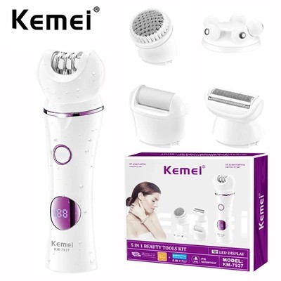 Kemei Máy Cạo Lông Nữ 5 Trong 1 Tẩy Lông Cho Cánh Tay Chân Sạc Điện Không Dây Lady Máy Cạo Râu Có Thể Giặt Tông Đơ