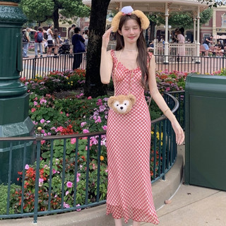 Tiệc Đảng Pháp Váy Dài Kẻ Sọc Gợi Cảm Sling Nữ Slim-fit Thiết Kế Cao Cấp Kẻ Sọc Không Tay Cổ Chữ V Giữa @ -