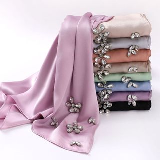Jifang Mềm Mịn Trơn Bong Bóng Voan Pashmina Khăn Choàng Sáng Bóng Kim Cương Giả Trang Trí Bắt chước Khăn Đầu Lụa Hồi Giáo Hijabs Khăn Choàng SL275