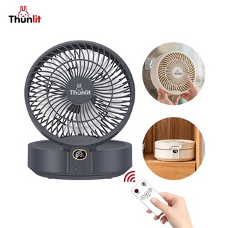 Quạt Thunlit 4000mAh treo tường lắc đầu 7 inch gắn tường có đèn ban đêm đa ứng dụng cho gia đình hoặc cắm trại