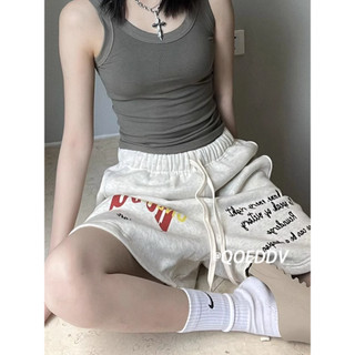 Quần short thể thao thông thường cotton nguyên chất in chữ retro của Mỹ