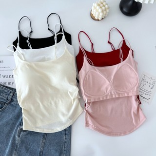 áo yếm Retro cotton áo hai dây nữ gợi cảm Hàn Quốc áo thun ôm body Nơ áo 2 dây có mút ngực HHFWC2194