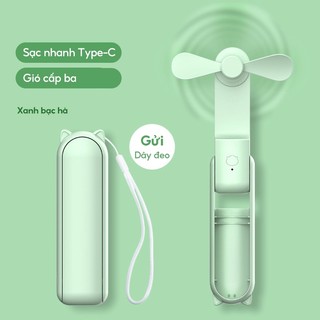 Quạt mini cầm tay gấp gọn 3 chế độ gió kiêm sạc dự phòng dung lượng pin 2000mAh