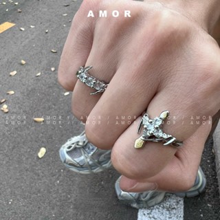  Nhẫn hình học chéo không đều với thiết kế thích hợp và khảm kim cương cho xu hướng hip-hop cao cấp nam và nữ 