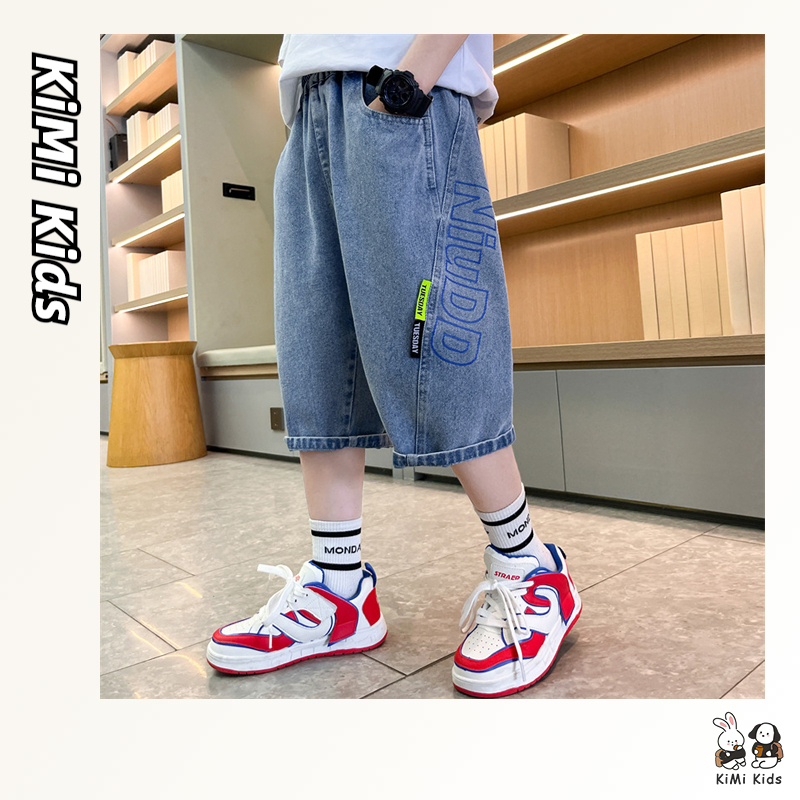 Kimi Kids bé trai quần short denim mặc ngoài mùa hè quần hàng hóa trẻ em quần mỏng vừa 