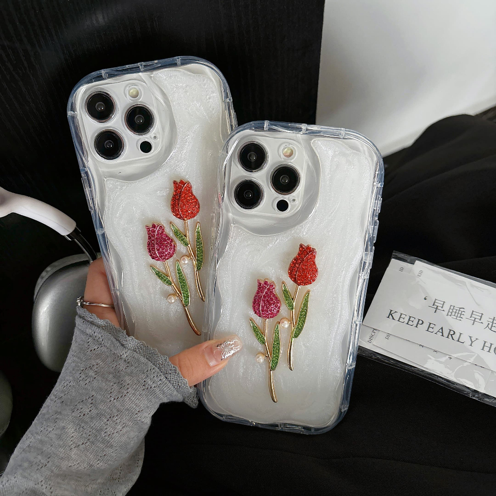 Ốp điện thoại họa tiết kem hoa tulip 3D cho iphone 15 Pro Max i15 15plus 14 Pro Max i14 plus 13 Pro 