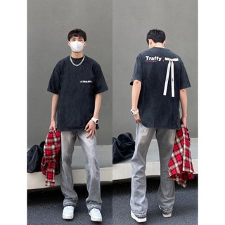 PEAR DODO American retro local brand bow print 100% pure cotton men's short sleeved T-shirt 240415