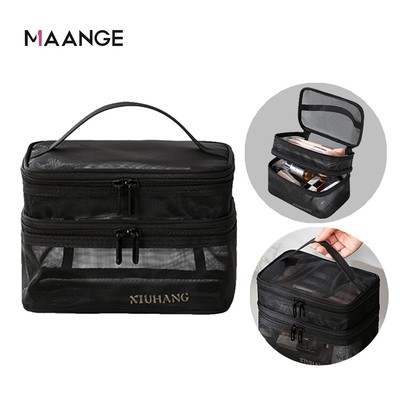 MAANGE Túi đựng mỹ phẩm lưới hai lớp dung tích lớn 0313
