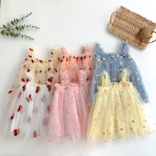 Mới Sling Đầm Bé Gái Thêu Nhỏ Daisy Bé Gái Gạc Đầm Trẻ Em Đầm Công Chúa Đầm Mùa Hè