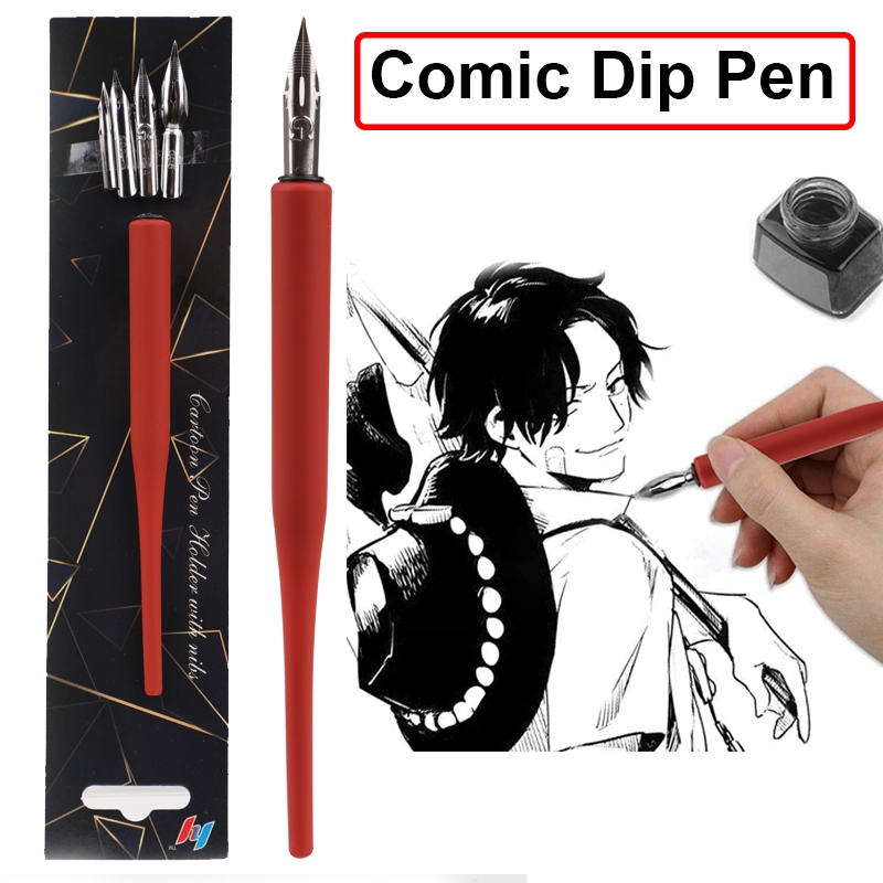 Bút Sắt Vẽ Manga, 1 tay cầm đàn hồi và 4 ngòi, Tuyệt vời cho truyện tranh, truyện tranh, thư pháp, n