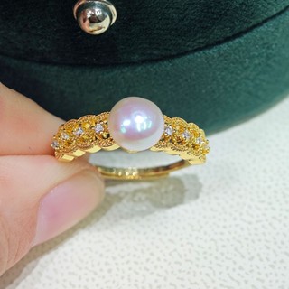 Nhẫn ngọc trai nước ngọt tự nhiên có khảm kim cương