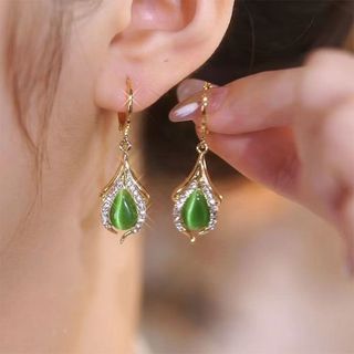 Mới hợp thời trang xanh mèo mắt đá thiên thần nước mắt khóa tai ánh sáng phong cách sang trọng bông tai giọt nước, bông tai cao cấp cho nữ