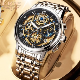 LIGE Đồng hồ nam thời trang chính hãng Đồng hồ đeo tay thể thao chống nước Chronograph Đồng hồ đeo tay thạch anh Thương hiệu cao cấp hàng đầu Đồng hồ ngày tự động