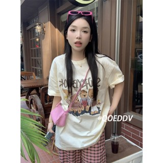 Mùa Xuân Hè Mới Rời Và Đơn Giản Cotton Nguyên Chất Áo Thun In Hình Gấu Dễ Thương Cho Nữ