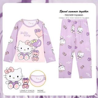 [Osee] 3-16 tuổi, đồ ngủ trẻ em Xuân Thu Quần dài tay cotton mỏng bé gái Bộ đồ ngủ trẻ em trung niên Đồ ngủ điều hòa không khí tại nhà phù hợp với hello kitty