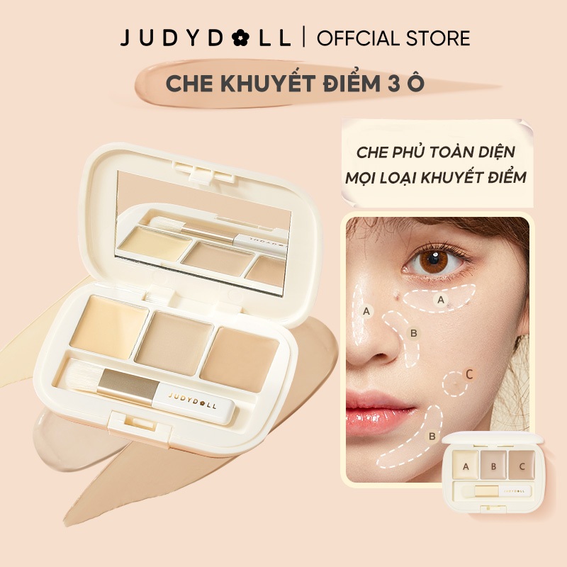 Bảng che khuyết điểm JUDYDOLL ba màu che điểm đen/ mụn/ sẹo/ khóe nước mắt