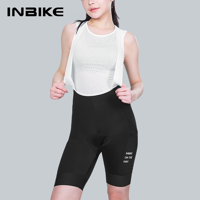 INBIKE khô nhanh quần yếm xe đạp nữ với túi, Quần short thể thao MTB, Mùa hè thoáng khí