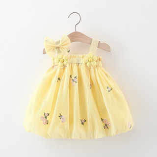  Trẻ Sơ Sinh Bé Gái Mùa Hè Váy Voan Thêu Hoa Màu Vàng Phong Cách Hàn Quốc Quần Áo Trẻ Em 
