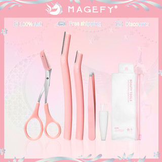 Bộ 5 Dụng Cụ Cắt Tỉa Lông Mày MAGEFY Với Kéo /Dao Cạo /Nhíp Và Túi