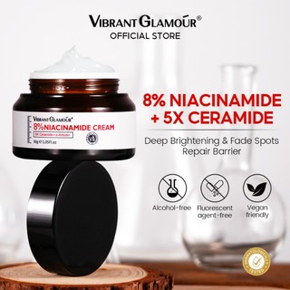 VIBRANT GLAMOR Kem dưỡng trắng da Niacinamide 8% 5X Ceramide Sửa chữa hàng rào bảo vệ da Kem dưỡng ẩm da mặt Kem làm sáng da ban ngày Phát sáng làm mờ vết thâm tàn nhang 30g