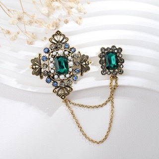Cao Cấp Baroque Tính Khí Dây Xích Dài Thổ Cẩm Sang Trọng Pha Lê Xanh Kim Cương Giả Ngọc Trai Dây Xích Thổ Cẩm Phụ Kiện Phổ Biến