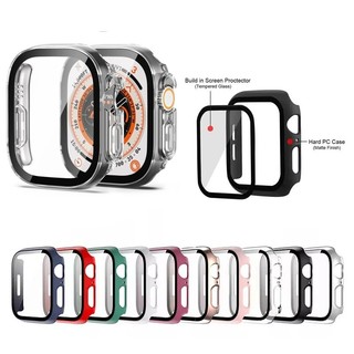 Đối với Apple Watch Ultra 49mm Series 9 8 7 SE 6 5 4 3 2 1 Đối với iWatch 45mm 41mm 44mm 40mm 42mm 38mm Ultra2 cứng PC khung nhà ở+HD Tempered Glass Scratch bảo vệ màn hình