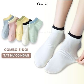 Combo 5 đôi tất chân nữ cổ ngắn chất liệu cotton cao cấp, vớ màu cho nữ mềm mại, êm chân hút ẩm thoáng khí - D16-A100
