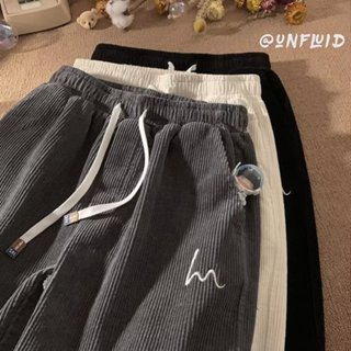 Quần vải nhung nam S-3XL Phối dây bó sát màu trơn Quần mùa xuân thu Nhật Bản Retro Thời gian Quần dáng rộng phiên bản Hàn Quốc Quần hợp thời trang Quần áo bé trai