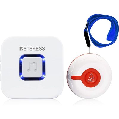 Retekess TH003 Hệ thống máy nhắn tin chăm sóc không dây Hệ thống cảnh báo y tá Chuông gọi khẩn cấp 492ft 1 Đầu thu cắm 1 Nút gọi mặt dây chuyền trợ giúp SOS cho gia đình Người cao tuổi Người khuyết tật