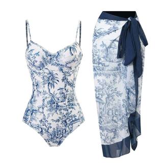 Bộ đồ bơi nữ Một mảnh Vintage in Bikini+Váy voan bãi biển