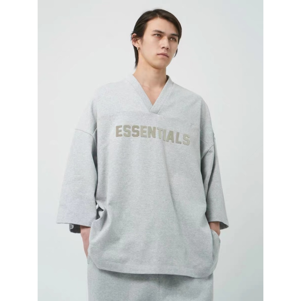 24fw FEAR OF GOD FOG DUAL ESSENTIALS Xia Gao Street Thời trang dáng rộng cổ chữ V Áo thun ngắn tay d