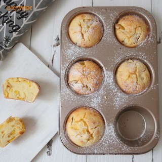 Chảo bánh Muffin CHEFMADE, Máy nướng bánh Cupcake chống dính 6 ngăn, được FDA phê duyệt để nướng bánh 6 cốc (Vàng sâm panh) WK9020
