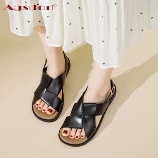 Giày Sandal La Mã Agsdon Da Thật Chính Hãng Phù Hợp Với Đế Phẳng 2024 Phong Cách Mới Học Sinh Mùa Hè