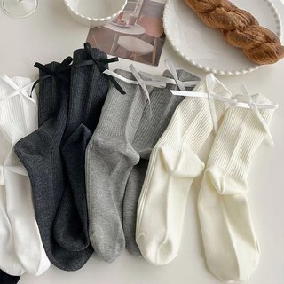 FHYL Tất Cotton Cổ Cao Gắn Nơ Co Giản Thoáng Khí Thấm Hút Mồ Hôi Phong Cách Lolita Nhật Bản Thời Trang Cho Nữ