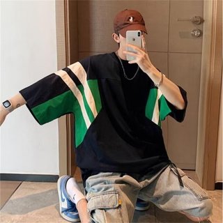 Mỹ Sọc Khâu Màu Sắc Tương Phản Nam Cotton Cổ Tròn Áo Thun Tay Ngắn Rời Thường Ngày Thiết Kế Hợp Thời Trang Phù Hợp Với Nam Top Thoải Mái