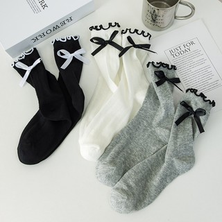 FHYL Tất Cổ Cao Phối Ren Gắn Nơ Co Giãn Thoáng Khí Thấm Hút Mồ Hôi Phong Cách Lolita Thời Trang Mùa Xuân Hè Cho Nữ