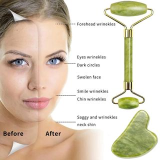 Con lăn ngọc tự nhiên và Gua Sha Máy mát xa mặt Scraping Board Dụng cụ làm đẹp Con lăn hai đầu Massage Chăm sóc da Con lăn mặt Con lăn đôi Mặt Dụng cụ giảm béo Đầu máy mát xa cơ thể