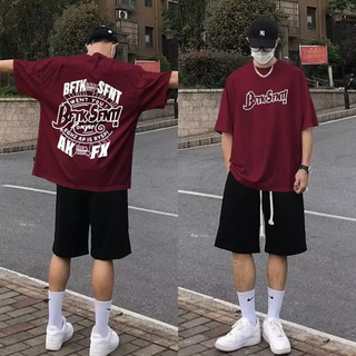 Áo nam Cotton ngắn tay Áo thun chui đầu cổ tròn, chữ in hình rộng, Esea thời trang và đa năng Thích hợp cho cả nam và nữM-3XL