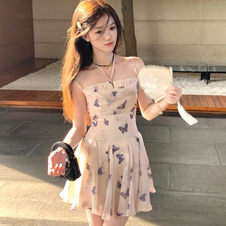 Thời trang giản dị kiểu Pháp Váy bó hoa gợi cảm dành cho nữ Slim-fit eo hẹp Thiết kế cao cấp Du lịch Kỳ nghỉ in voan A @ -