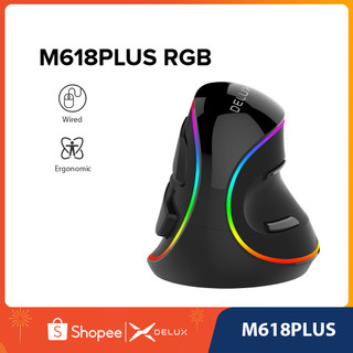 Delux M618Plus RGB Chuột dọc tiện dụng 6 nút Chuột máy tính quang học 4000 DPI có phần còn lại lòng bàn tay có thể tháo rời cho PC