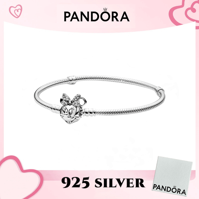 100% PANDORA S925 sterling bạc trang sức vòng tay mặt dây chuyền Disney Pandora Moments Pavé Minnie 
