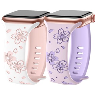 Dây đeo đồng hồ silicon hoa Sakura đôi màu cho Apple Watch S9 / 8 / 7 / 6 / 5 / 4 / 3 / 2 / 1 SE2 ULTRA Dây đeo cao su thay thế phong cách nữ cho iWatch 49MM 45 44 42 41 40 38 Vòng tay