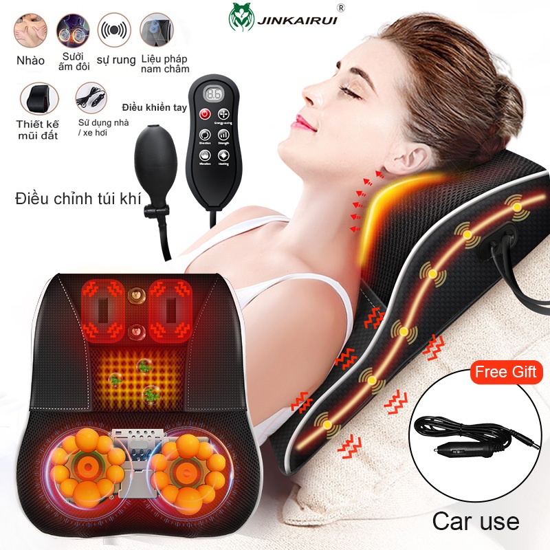 Gối massage rung động JINKAIRUI Massage lưng nam châm nâng cấp nhiệt nén thắt lưng Massager Với tay điều khiển