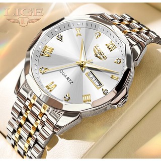 LIGE Đồng hồ đeo tay bằng thép thạch anh dành cho nam Thiết kế cổ điển Full Calendar Chronograph Đồng hồ chống nước Đồng hồ đeo tay dành cho doanh nhân HD