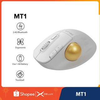 Chuột Trackball có thể tháo rời công thái học không dây Delux MT1 màu trắng, Chuột không dây Bluetooth 2.4G cho PC