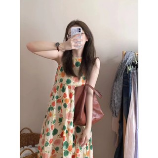 Phong Cách Hàn Quốc Nữ Vintage In Hoa Quá Khổ Không Tay Maxi Dài Có Sẵn Hàng Mới